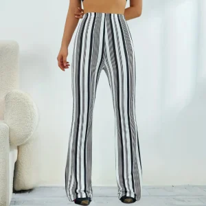 Élégant pantalon large rayé pour femme - noir et blanc confort et style