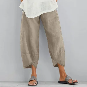 Pantalon ample en lin pour femmes - Respirant et confortable pour l'été