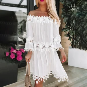 Robe élégante à épaules dénudées - Confortable, respirante, en mélange de coton sophistiqué