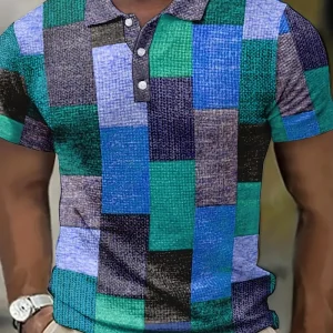 Polo à patchwork stylisé pour hommes - manches courtes - vêtements décontractés respirants