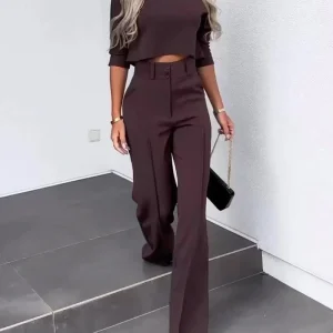 Ensemble élégant de 2 pièces pour femmes, composé d'un top et d'un pantalon, pour une tenue de bureau parfaite pour les femmes modernes