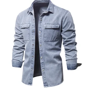 Chemise en jean décontractée pour homme à manches longues