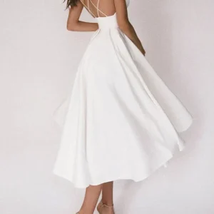 Robe Fendue pour Femmes - Dos Croisé Élégant - Bustier Sans Manches - Jupe Mi-Longue Fluide
