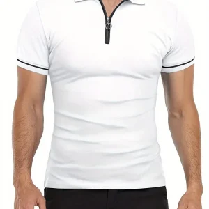 Polo slim à manches courtes pour hommes avec fermeture à glissière contrastée à la mode
