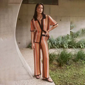 Costume pour femme, pantalon tricoté à rayures vintage