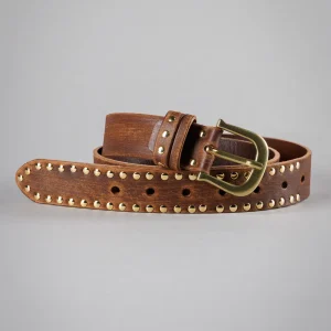 Ceinture en cuir à rivets dorés
