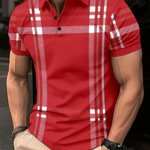 Polo à carreaux stylisé pour hommes - Slim Fit Short Sleeve Casual Classic