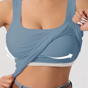 Débardeur côtelé avec doublure amovible pour dames - Top sans manches élégant et confortable