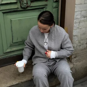 Ensemble haut et pantalon en tricot zippé