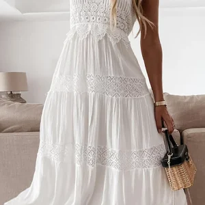 Robe chic en dentelle unie à col en V - Style élégant et intemporel