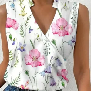Elegant Floral Wrap Top - Chemisier élégant sans manches pour femmes, pour toutes les occasions