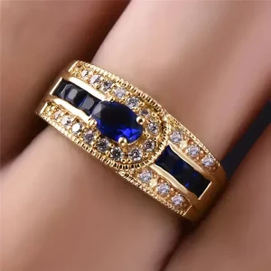 Bague Bleue Dorée Brillante Vintage
