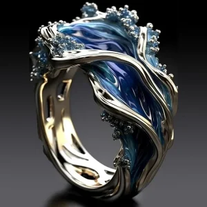 Bague dorée vintage avec des vagues marines