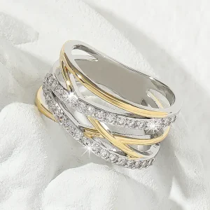 Bague en Zirconium Doré et Argenté à Couches