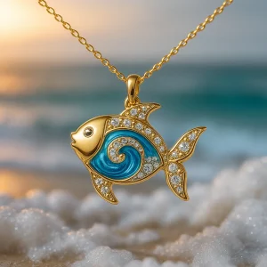 Collier de Poisson Brillant en Or avec Opale Bleue