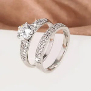 Ensemble de Bagues en Argent Zirconium pour Couples