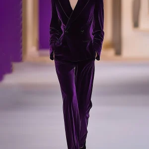 Ensemble 2 pièces en velours violet pour femmes - Ensemble de fête élégant et ajusté