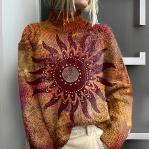 Joséphine | Pull à col roulé en tricot avec soleil tribal confortable