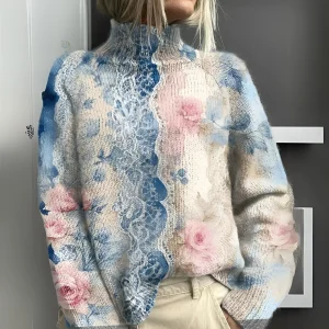 Vivienne | Pull à col roulé en maille avec dentelle florale