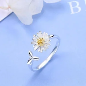 Bague Tournesol Ajustable en Argent
