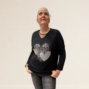 Pull cœurs léopard et strass SVEN