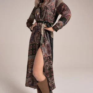 Robe chemise en satin à motifs