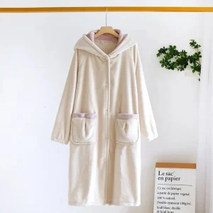 Robe de chambre crème polaire femme