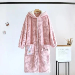 Robe de chambre rose à capuche Pilou Pilou femme