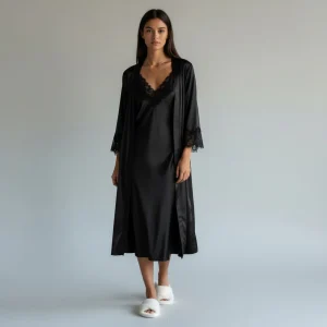 Ensemble Pyjama Satin Femme Robe et Gilet Élégant – Éclat Relié